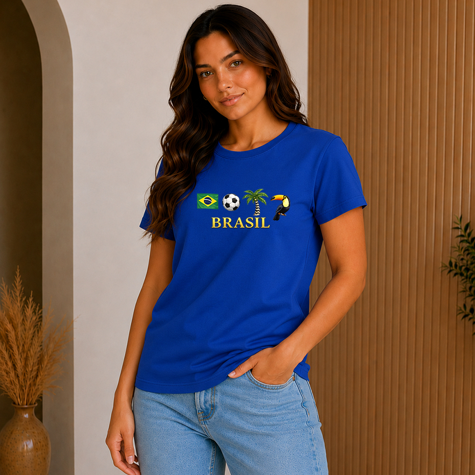Camiseta Básica Feminina Brasil  Copa Tucano Tropical Blusa Confortável Jogo Lançamento