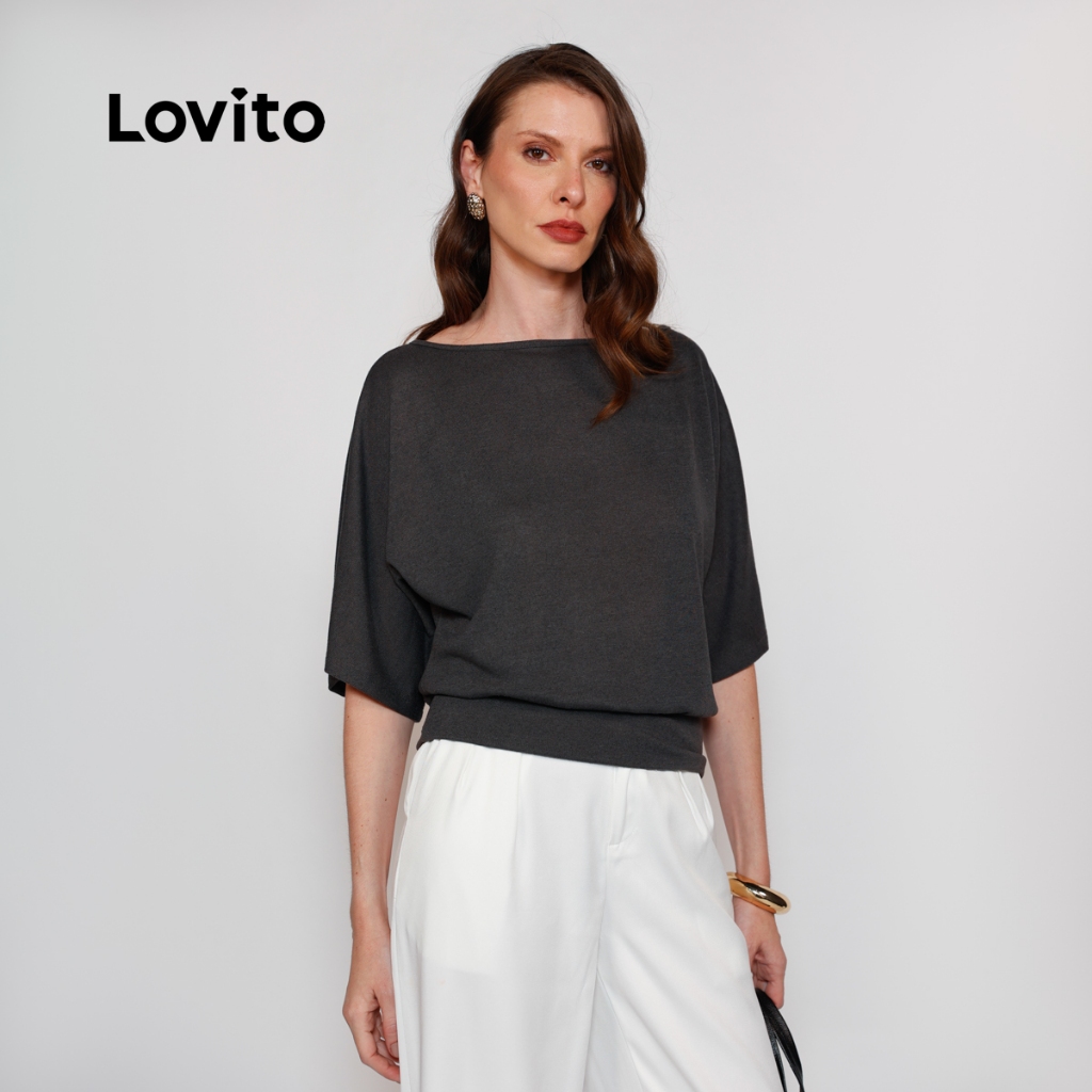 Lovito Blusa Elegante Feminina Manga Morcego BLB18071837