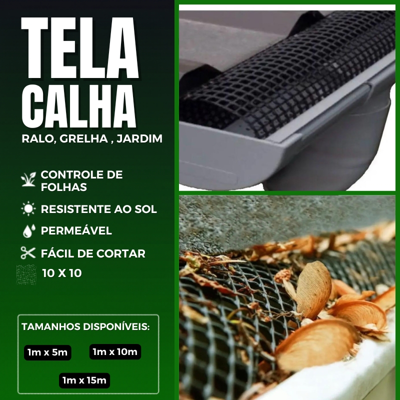 Tela Calha Telhado Ralo Plastico Grelha Jardim malha 10x10