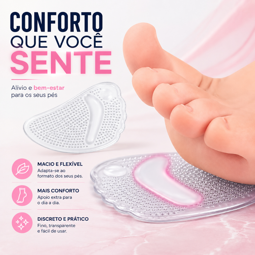 Kit Pares Palmilha Gel Silicone Antiderrapante Engonômica Adesiva Conforto Para Pés Anti Impacto