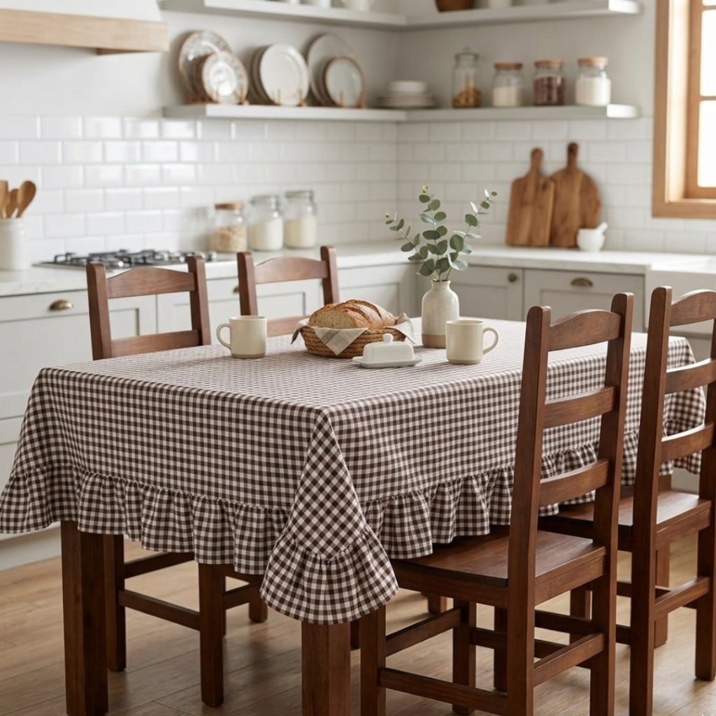 Toalha de Mesa Farm Xadrez Com Babado - Decoração Mesa Posta Lugares Premium
