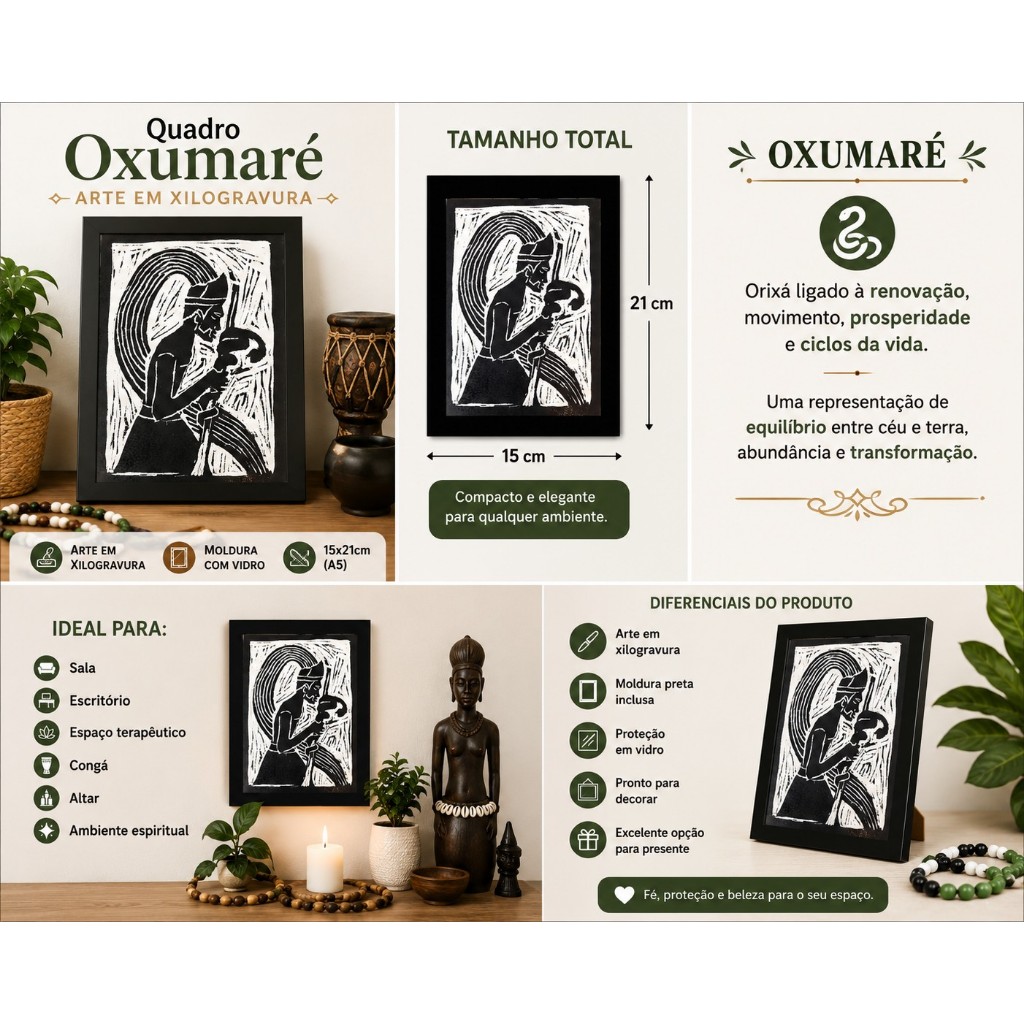 Quadro Xilogravura Tamanho A5 C Moldura Orixá Oxumare Umbanda Cabdomble