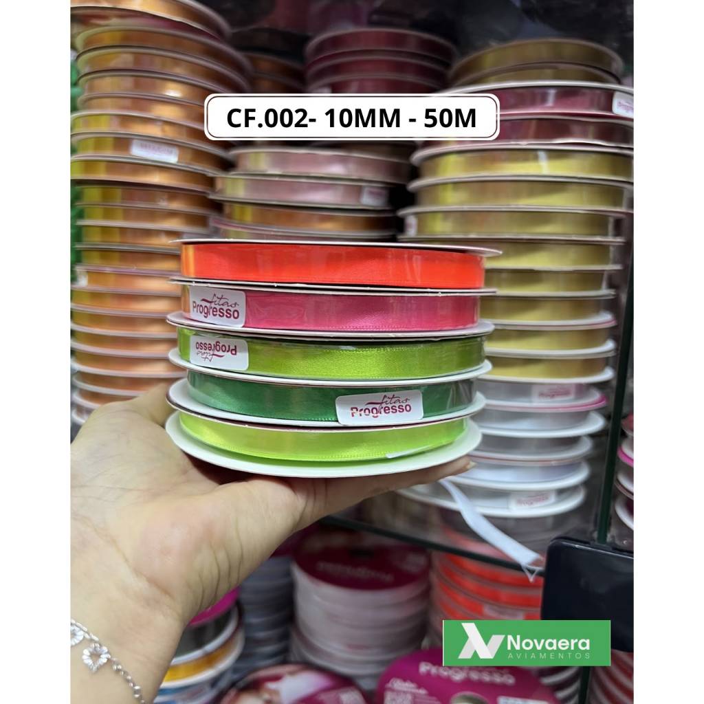 Fita de Cetim Progresso Nº 02 (10 mm) Face Simples - Rolo c/ 50 mt