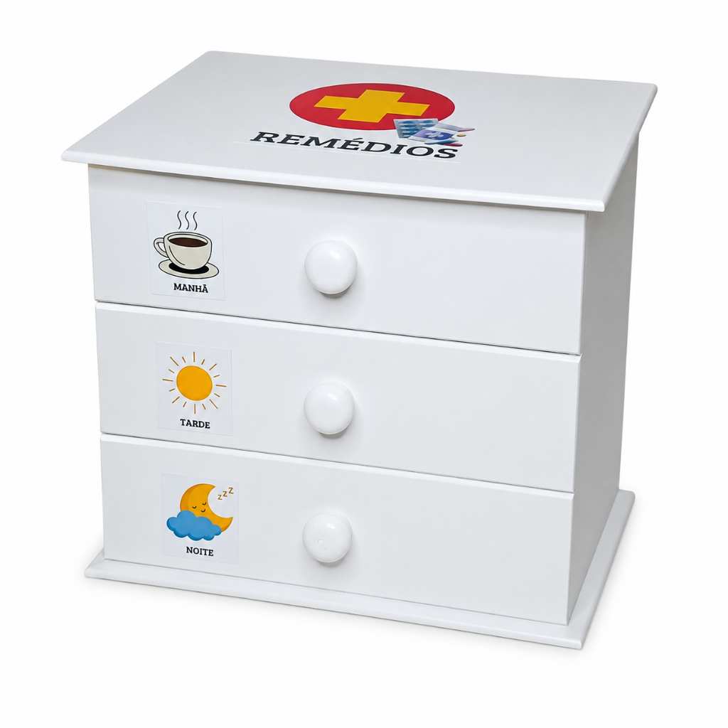 Caixa Farmacinha 100% MDF Branca Com Gaveta 23x18x20cm Organizadora Medicamentos Casa E Escritórios
