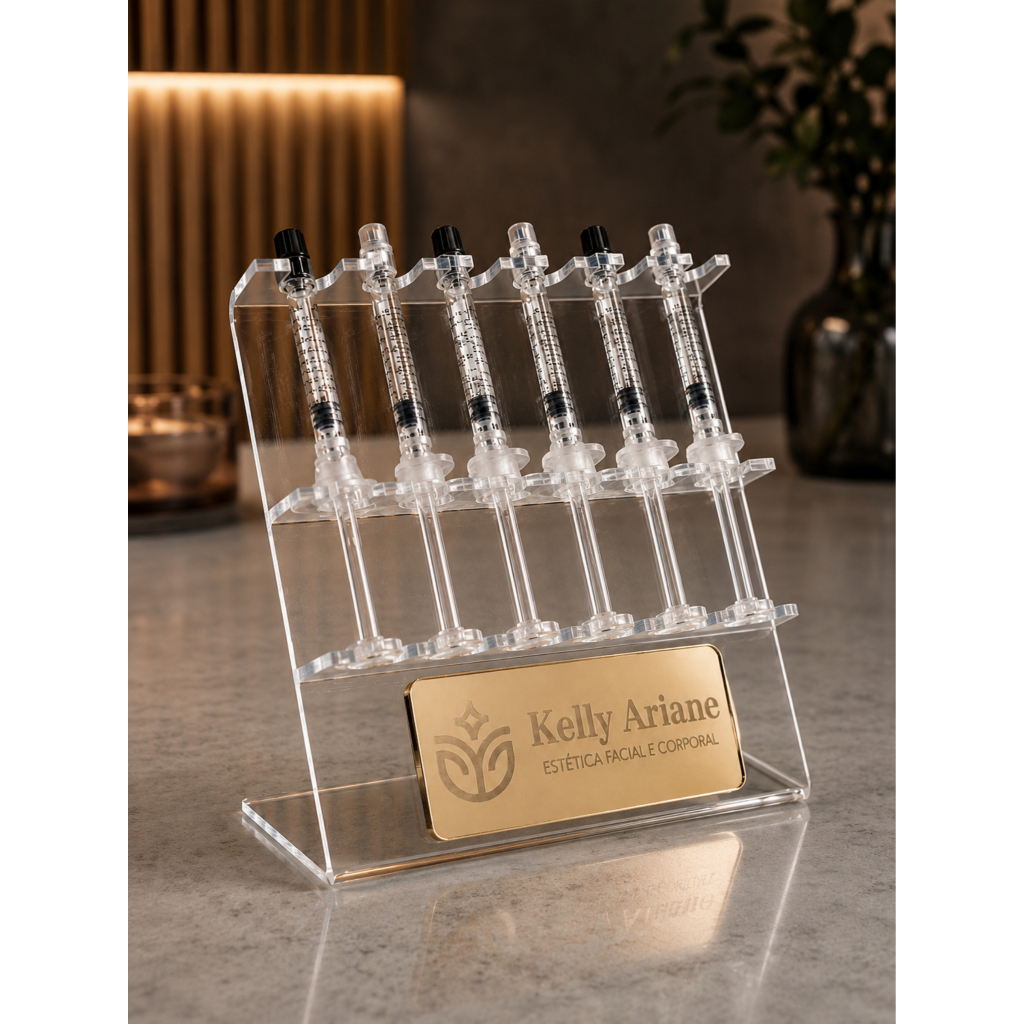 Suporte Seringas Personalizado -  Odontologia, Estética, Botox, HOF, Clínicas, em acrílico p/ 6 Seringas