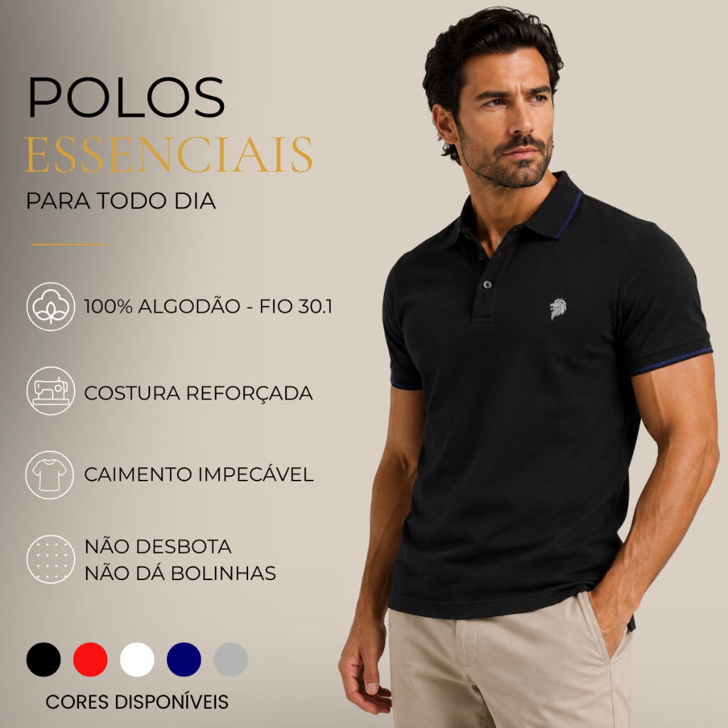 Camisa Polo Masculina 100% Algodão Premium Lisa Camiseta Para Homem Bordada Casual Para Trabalho e Dia a Dia Namorados