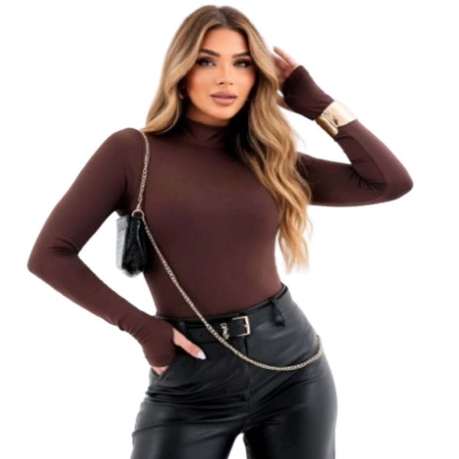 BLUSA SEGUNDA PELE FEMININA MANGA LONGA COM DEDEIRA GOLA ALTA