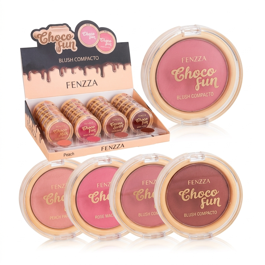 Blush Compacto Fenzza, Choco Fun Blush, Blush 4 Cores, Maquiagem Fenzza, Blush Suave, Blush para Todos os Tons de Pele.