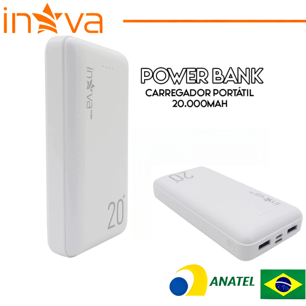Power Bank Inova 20000mAh Carregamento Rápido USB-C