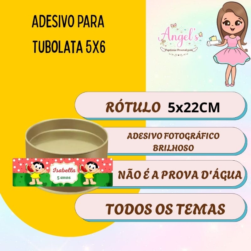 Rótulo Adesivo Personalizado Tubolata 5x6cm | Lembrancinha de Aniversário Festa Infantil | Todos os Temas