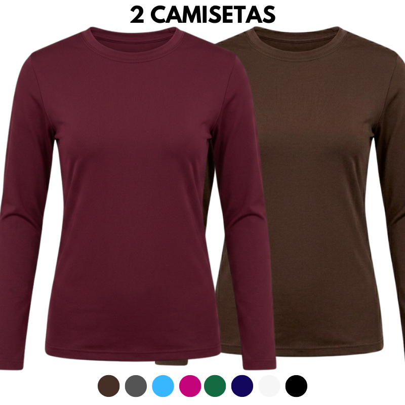 Kit 2 Camisetas Básicas Feminina Justa Térmica Manga Longa Proteção Solar Uv 50+ Praia Fitnes Frio