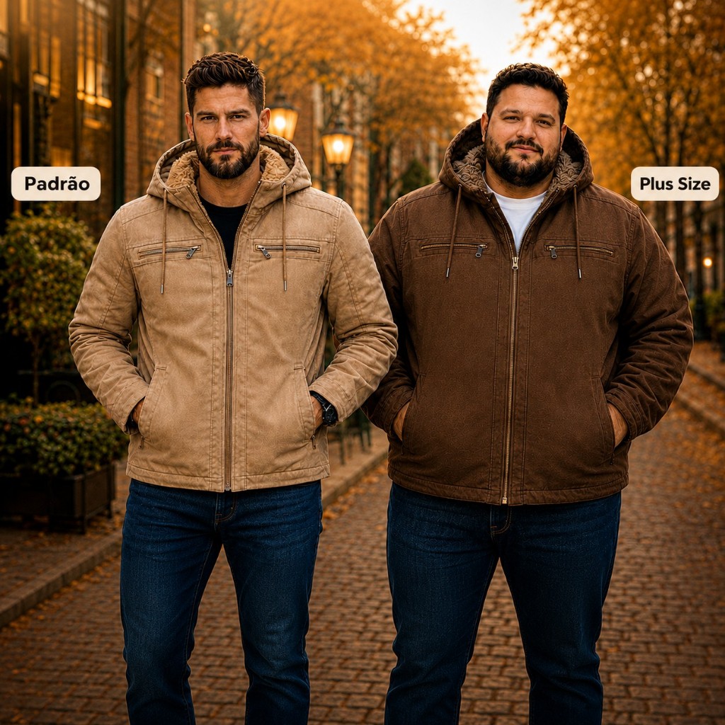 Jaqueta Masculina Sarja Forrada Peluciada Capuz Removível Luxo Frio Intenso