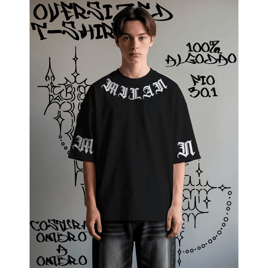 T-shirt Oversized Milan do P ao GG Camiseta Feminina e Masculina Países Várias Cores Street HipHop