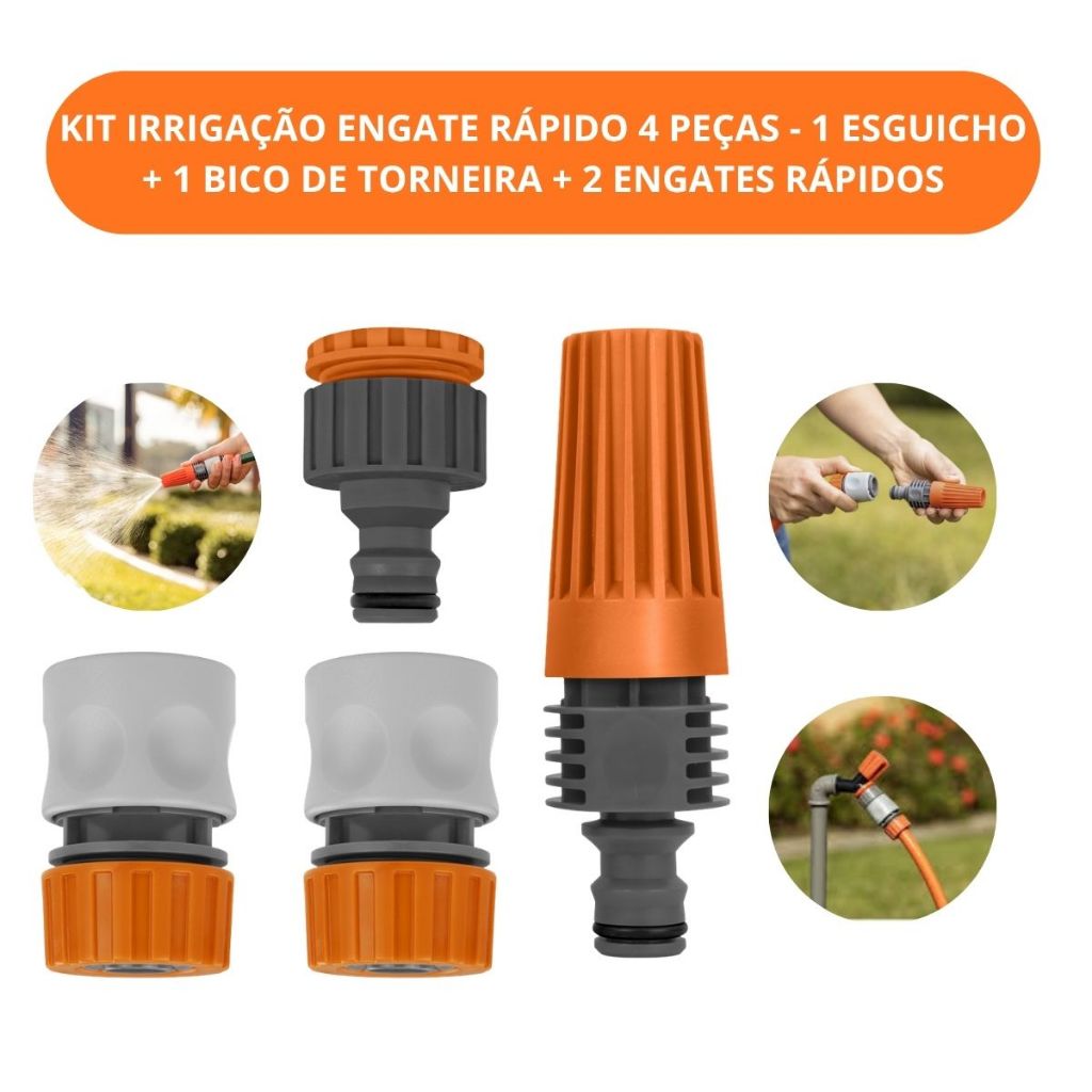 Engate Rápido Esguicho Regulável Bico De Torneira Kit Para Mangueira De Jardim 1/2 Tramontina