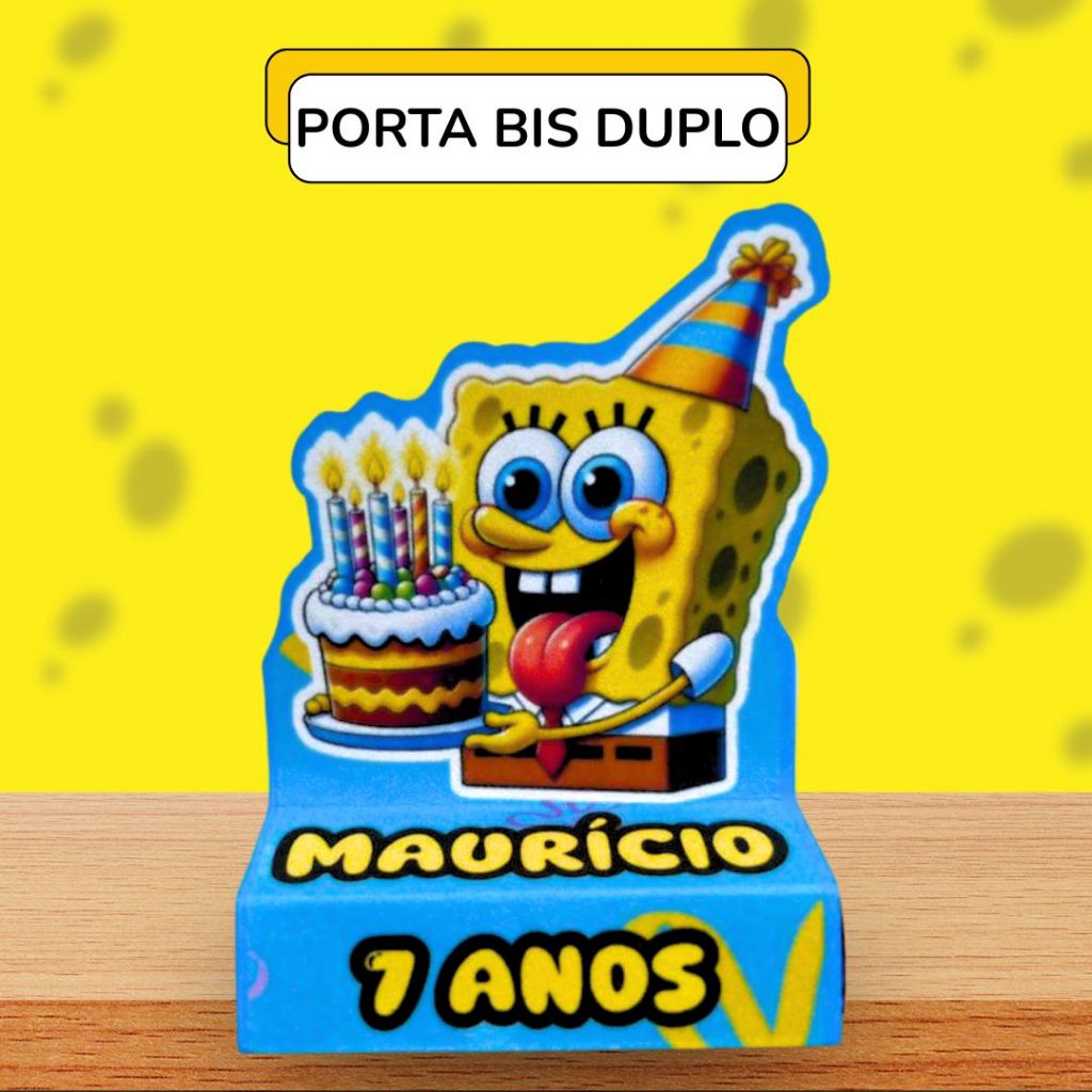 Kit Porta Bis Duplo Personalizado Festa Bob Esponja Lembrancinha Decoração Aniversario