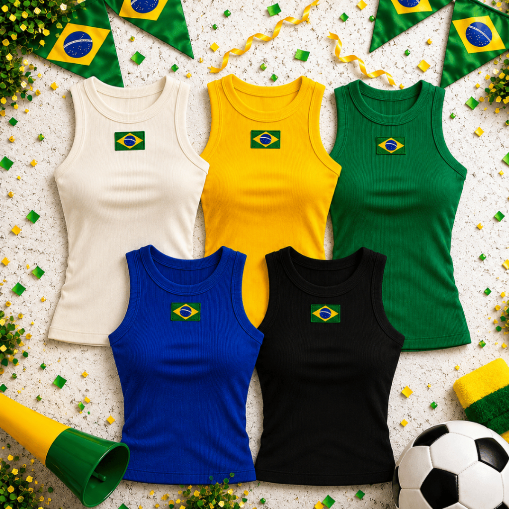 Regata do Brasil Bordada Feminina Tecido Ribana Canelado Premium