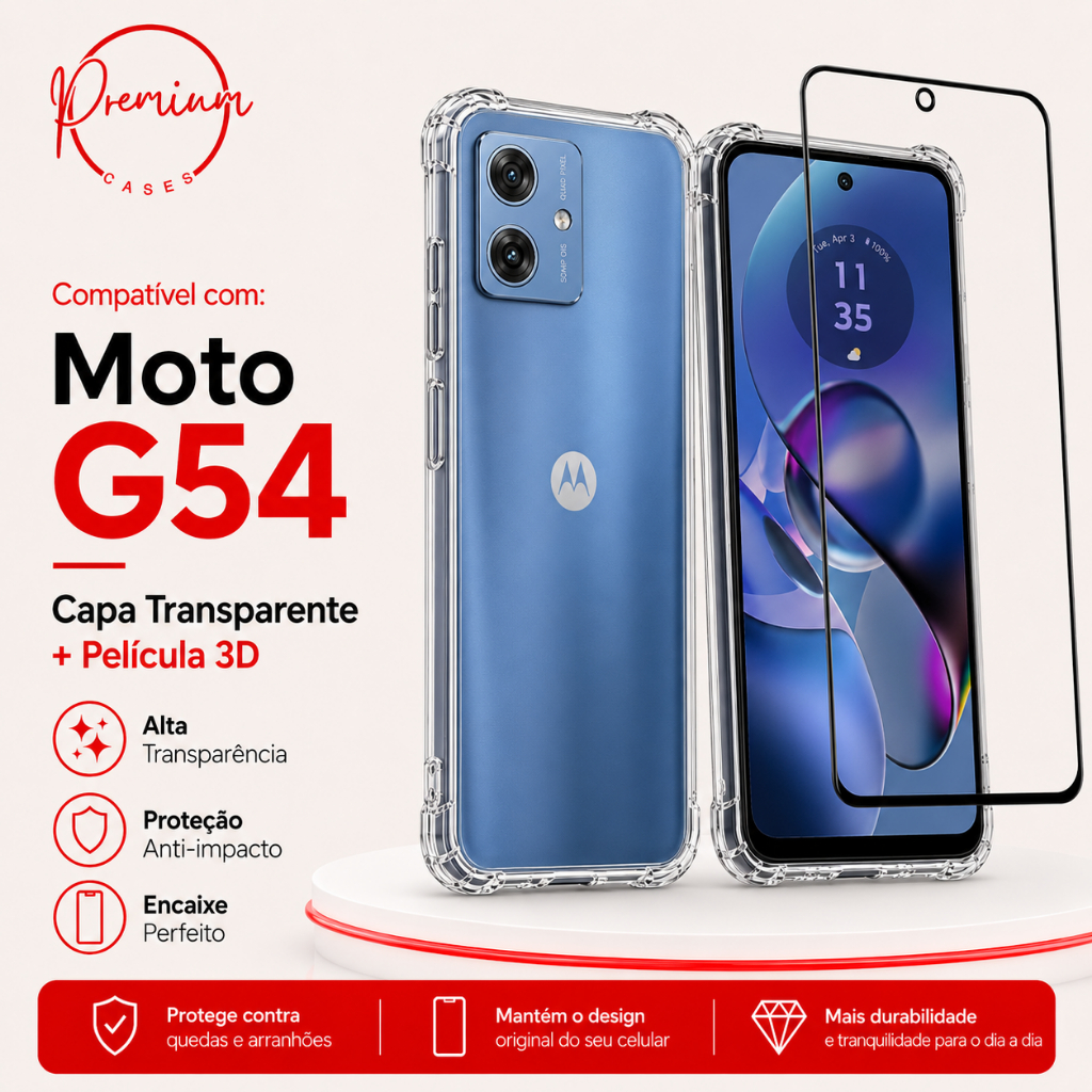 Capa Capinha Anti Impacto Compatível Com Moto G54 5G E/OU Película 3D Vidro Temperado