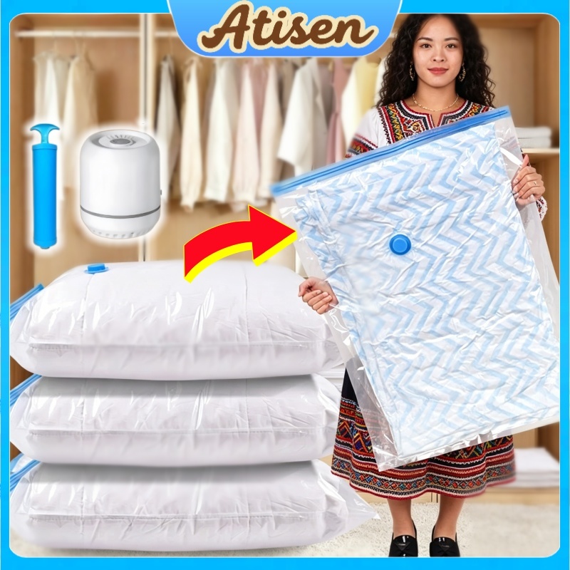 Kit 5/10 Saco a Vacuo COM ou SEM Bomba Organização de Roupas Mala Viagem Guarda Roupas Edredom Cobertor Vários Tamanhos