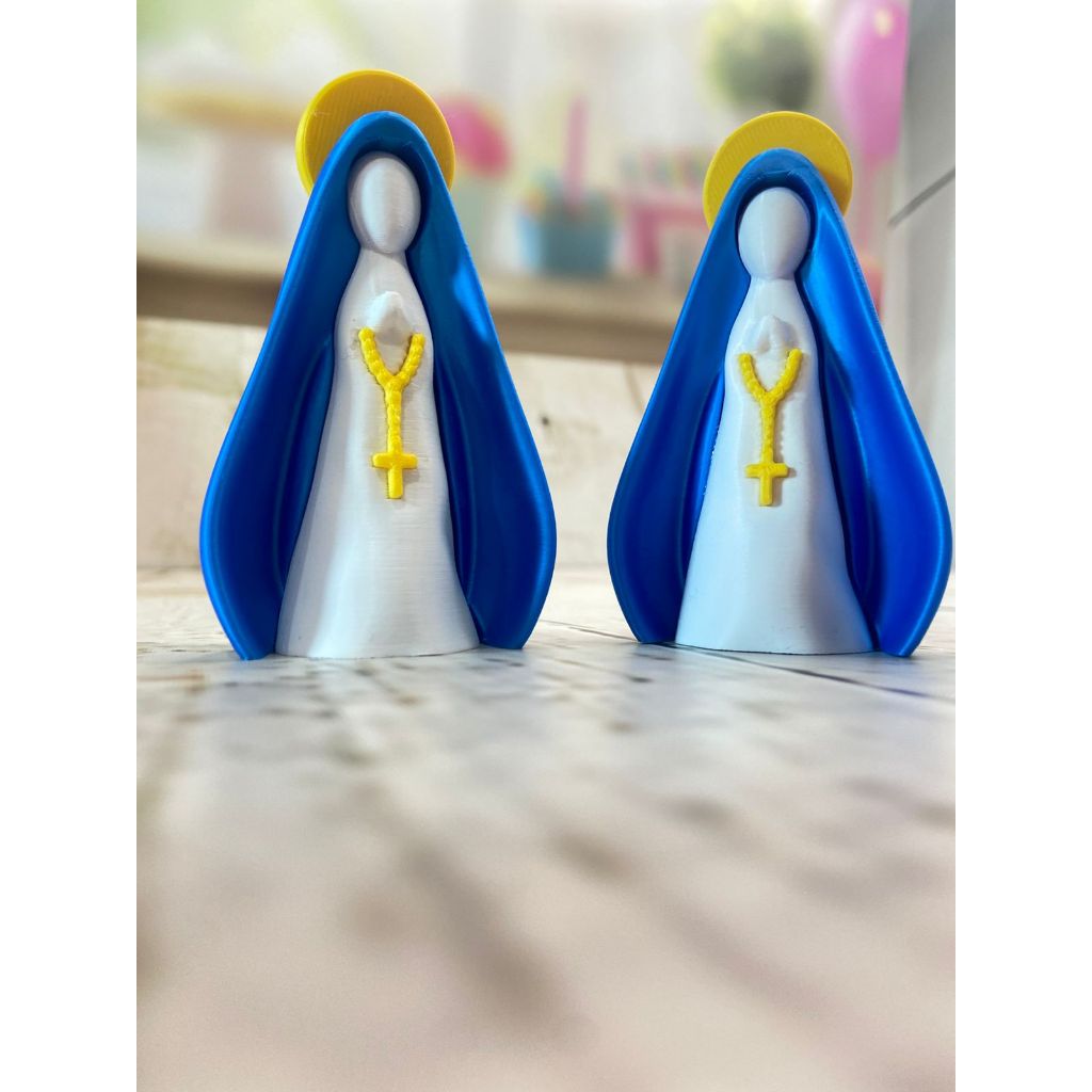 Nossa Senhora Aparecida 12cm em Impressão 3D PLA Decorativa | Imagem Católica Religiosa Azul /Branca