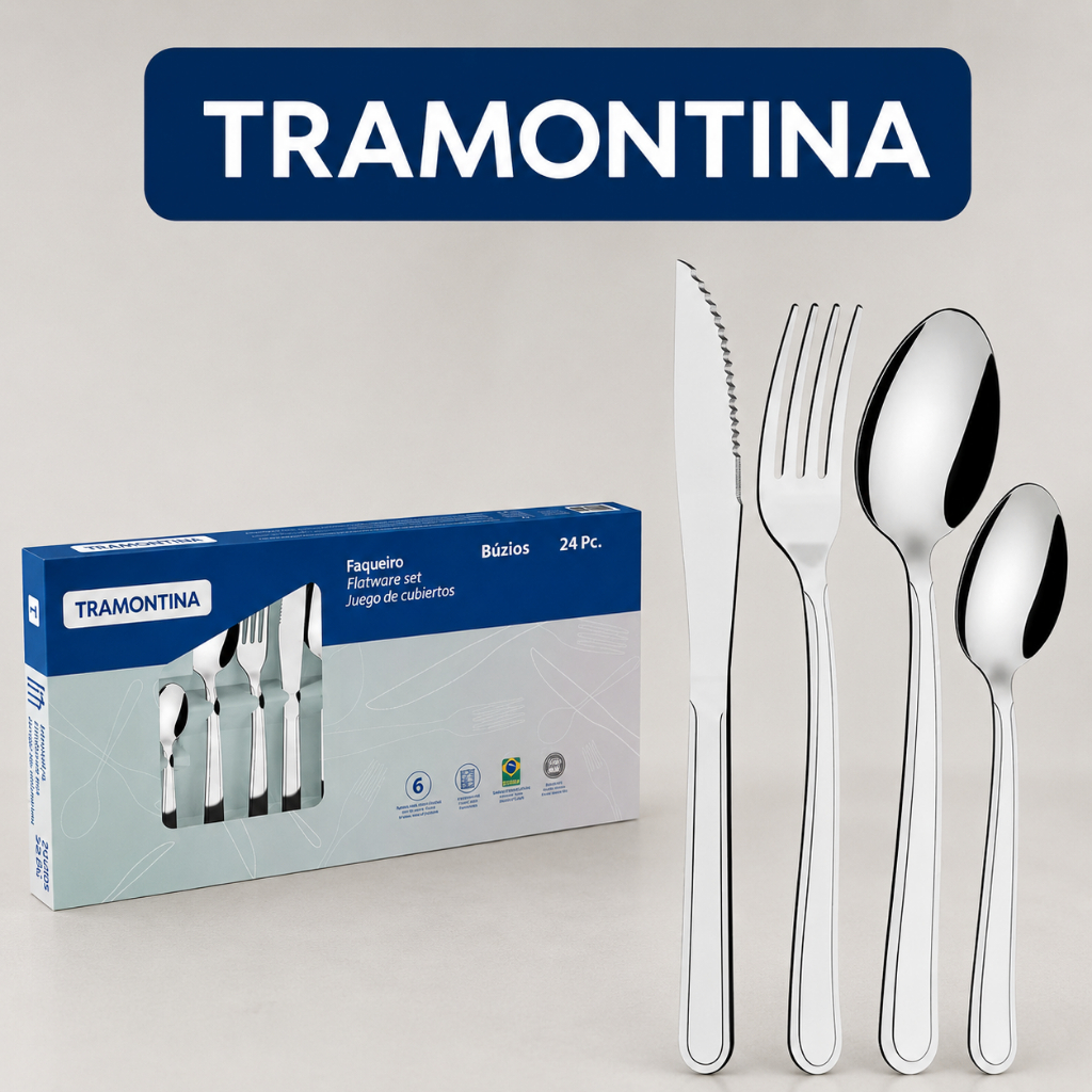 Kit Talheres Tramontina 24 Peças Búzios Original Aço Inox Faqueiro Completo Garfo Faca Colher Resistente