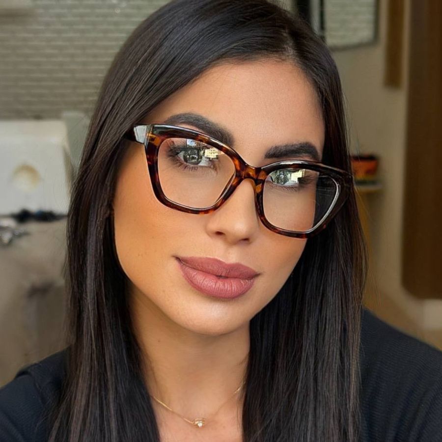 Óculos Armação Feminino Sem Grau Luz Azul Lente Transparente Gatinho  Redondo Troca de Lentes Loja x