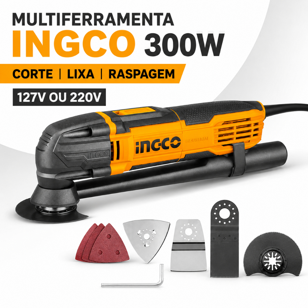 Multiferramenta Oscilante INGCO 300W MF3008 UMF3008 Corte Lixa Raspagem Madeira Metal 127V ou 220V