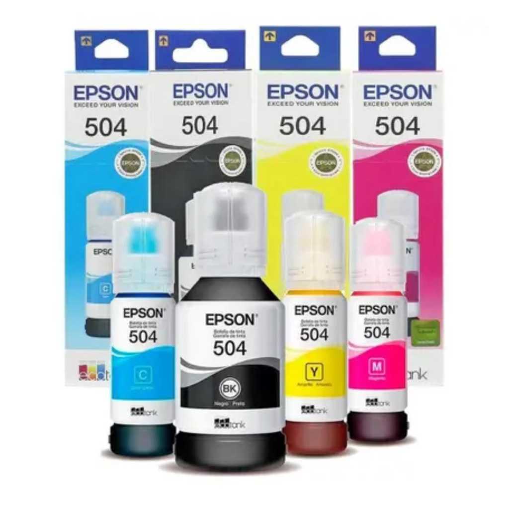 Kit 4 Refis de Tinta Epson 504 CMYK, para Impressoras L4150, L4160, L6161, L6171, L14150