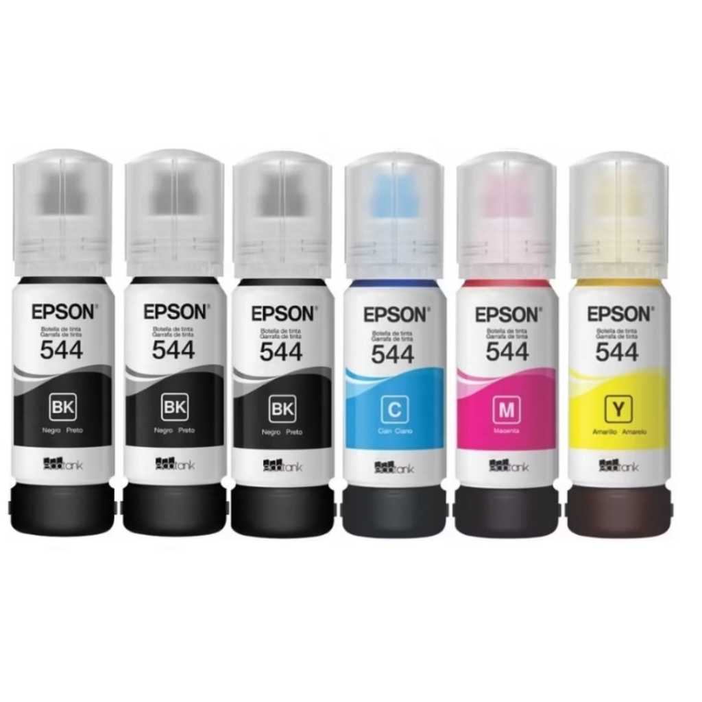 Kit 6 Tintas 544 Refil para Impressora Epson T544 L3110 L3150 L5190