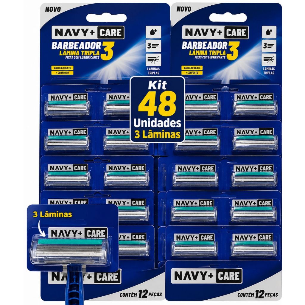 Kit 48 Barbeador 3 Laminas Com Fita Lubrificante Gilete Aparelho De Barbear
