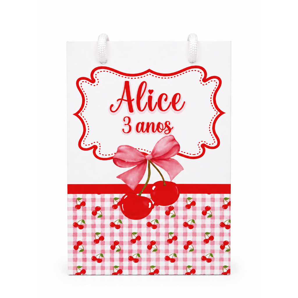 Sacolinha Personalizada Cerejinha | Pegue e Monte | Personalizado com Nome e Idade | Lembrancinha para festas ifantis