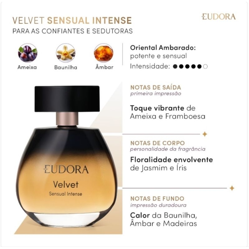 Perfume Colônia Feminino Velvet Sensual Instance 100ml Eudora Vegano Validade 09/29.