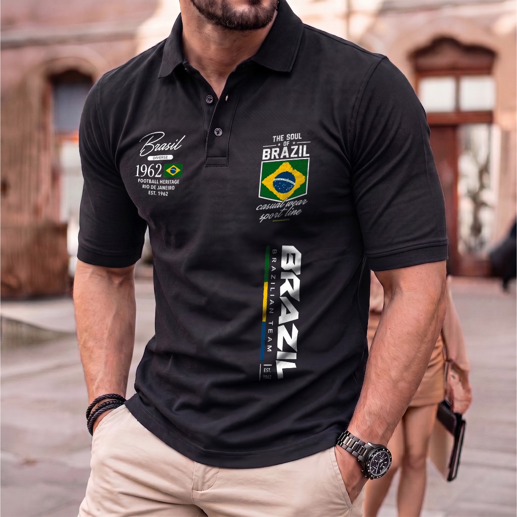 Camisa Polo Brasil 1962 Camiseta Masculina Street Wear Moda Plus Size Piquet