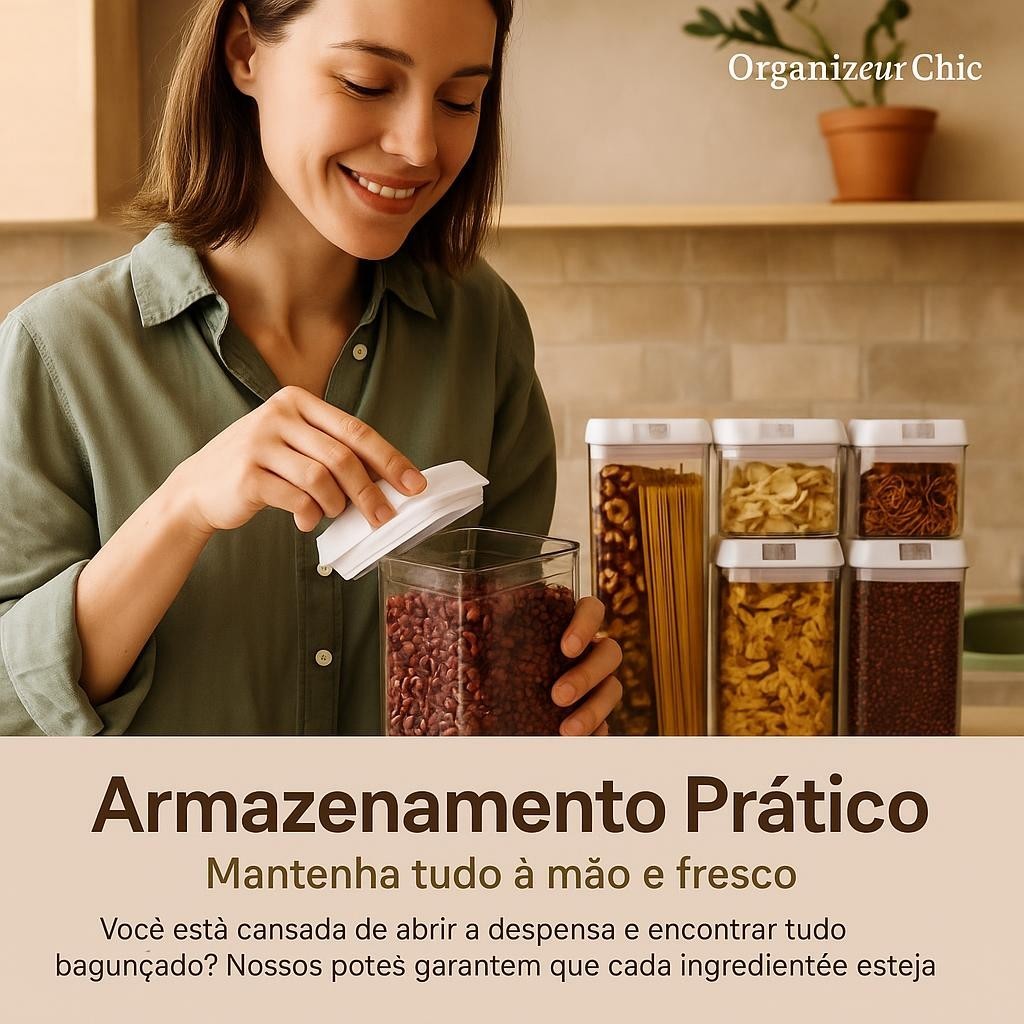 Conjunto Potes Hermeticos Acrilico Transparente Organizadores Multiuso 7 Pecas