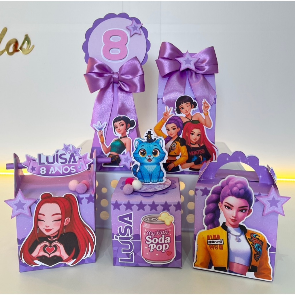 Kit 5 / 10 / 20 / 30 Caixinhas Personalizadas Huntrix Guerreiras do Kpop Lembrancinhas Festa Infantil Aniversário K-pop