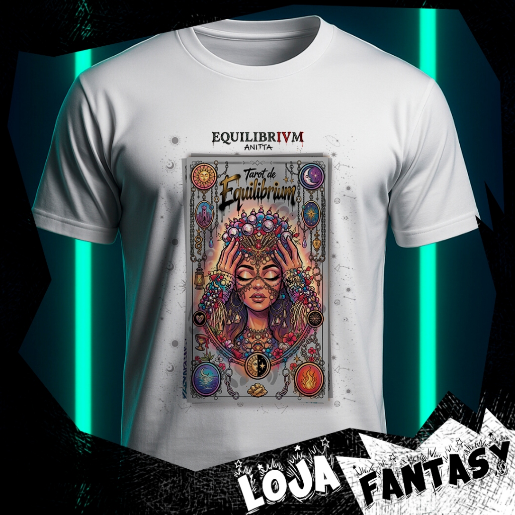 Camiseta Anitta - EQUILIBRIVM - Tarot Collection - Fantasy art - Cartoon Deck bege