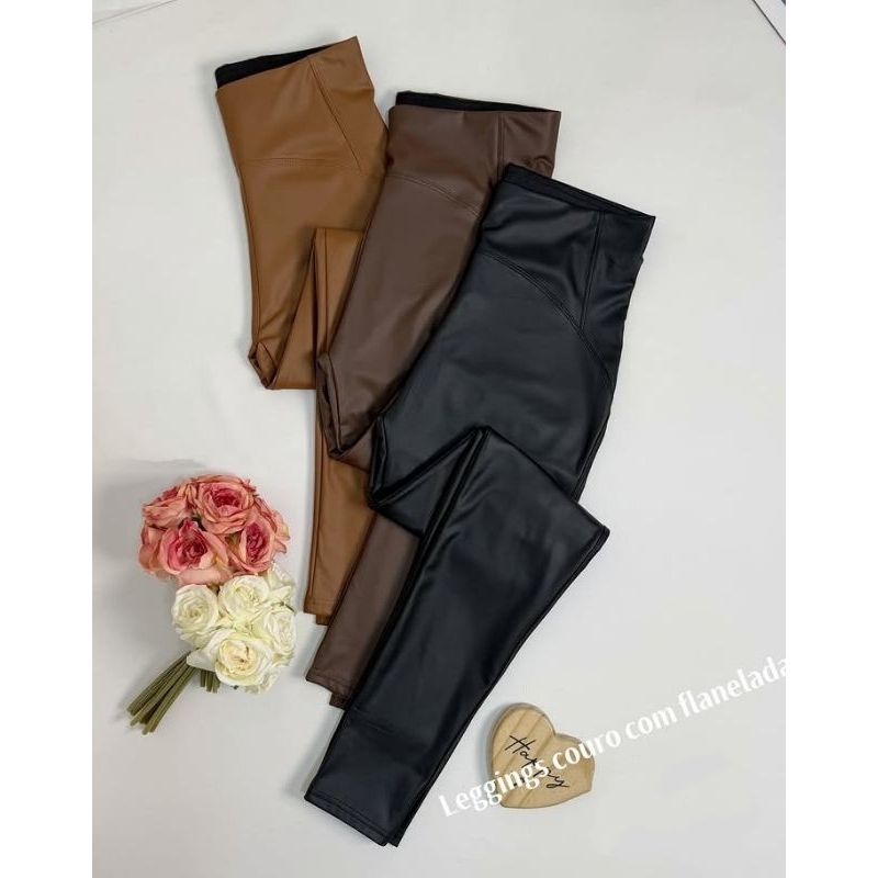 Detalhes do Calça legging  Couro  fosco levemente com FRANELADA importado bem macio e super elástica