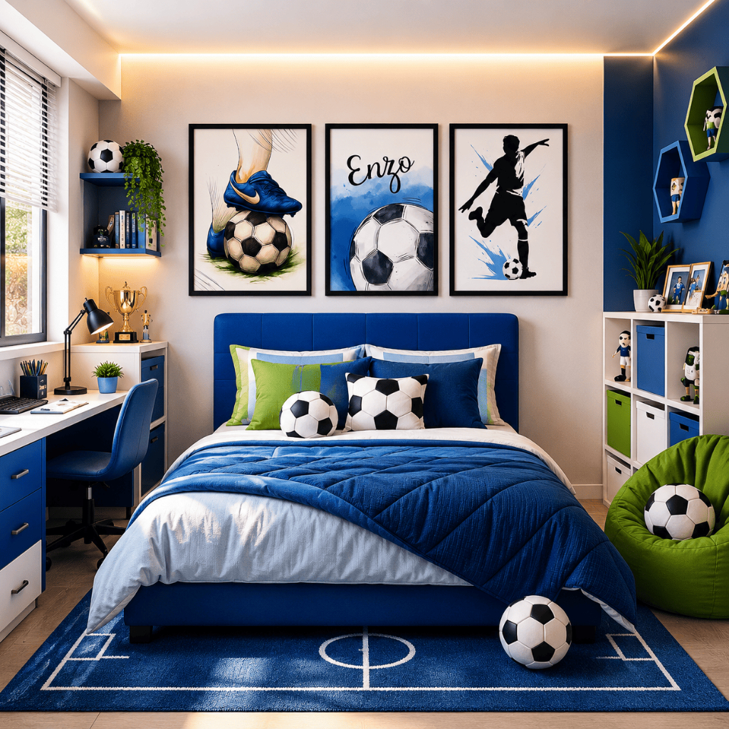 Quadro decorativo 3 peças Personalizado com nome Futebol Chuteira decoração quarto de menino