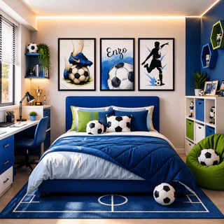 Quadro decorativo 3 peças Personalizado com nome Futebol Azul Chuteira quarto de menino