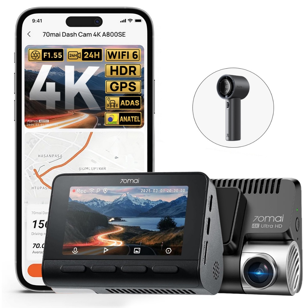 70mai Câmera Veicular Automotiva A800SE 4k Hdr 3'' Tela Gps ADAS Wifi Com App Visão Noturna Supercapacitor Suporta 512 G