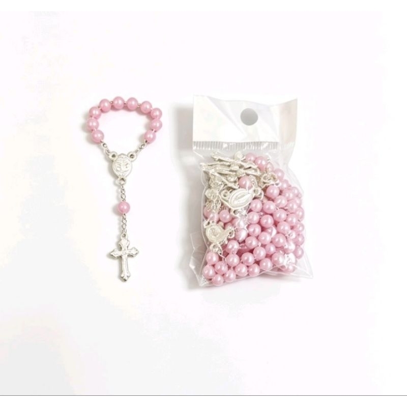 kit pacote com 12 Mini terço Rosa perolado lembrancinha batismo eucaristia crisma artigo católico lembrancinha presente