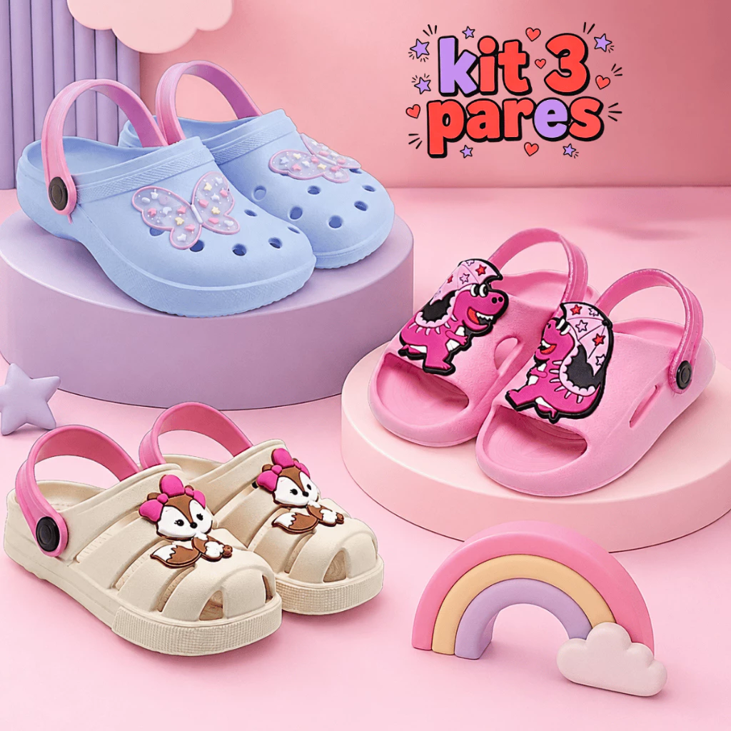 Kit 3 Pares Sandália Infantil Menina Confortável