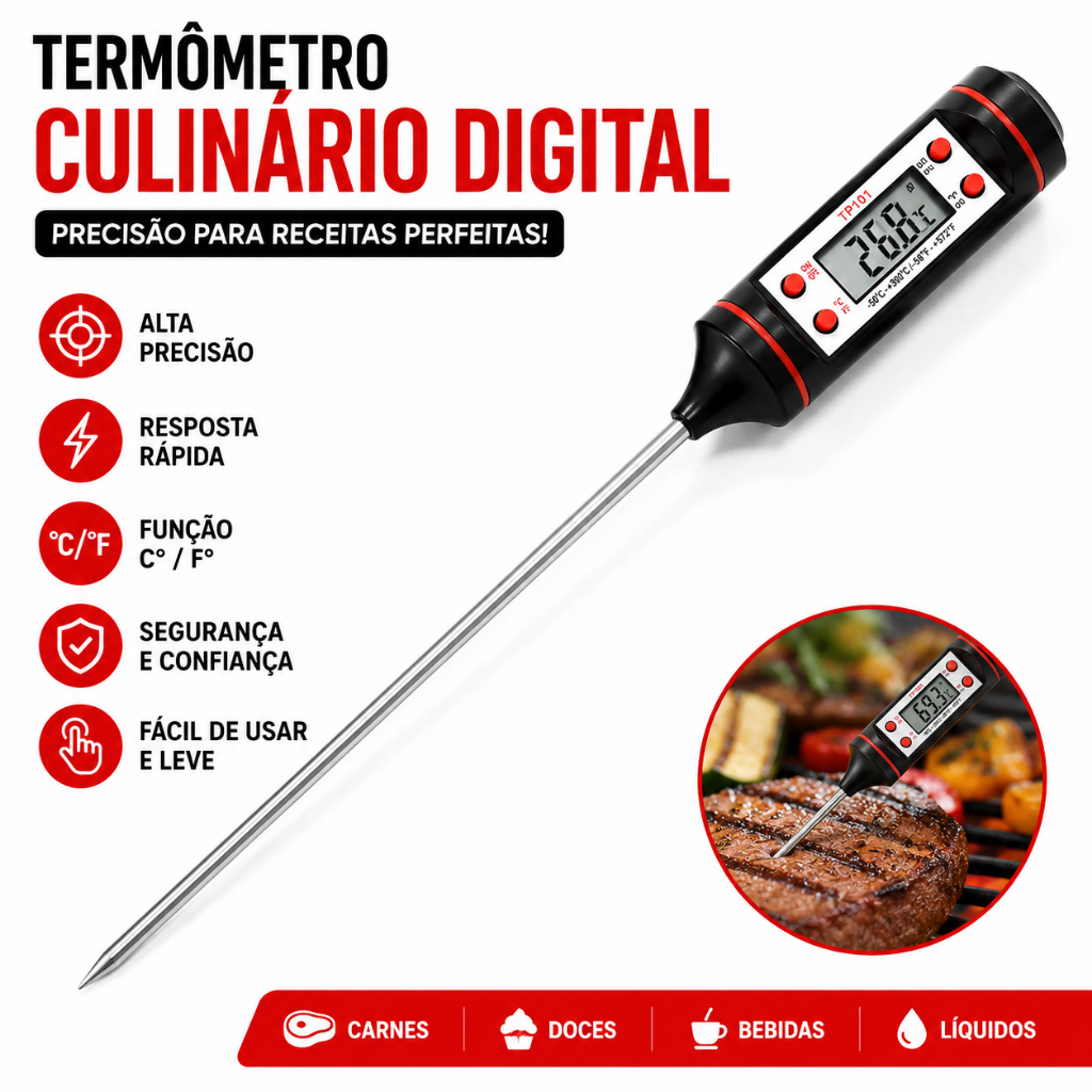 Termometro Culinario Digital Espeto Tp101 Cozinha Carne Churrasco Doce Chocolate