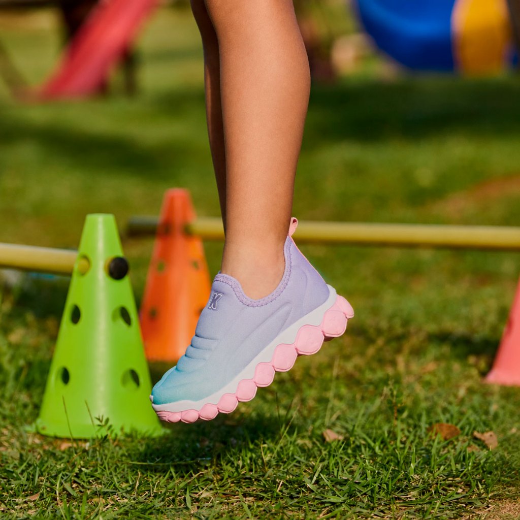 Tênis Infantil Menina Kidy Brinca Flex Lilás Rosa Calce Fácil Confortável Anatômico Moderno