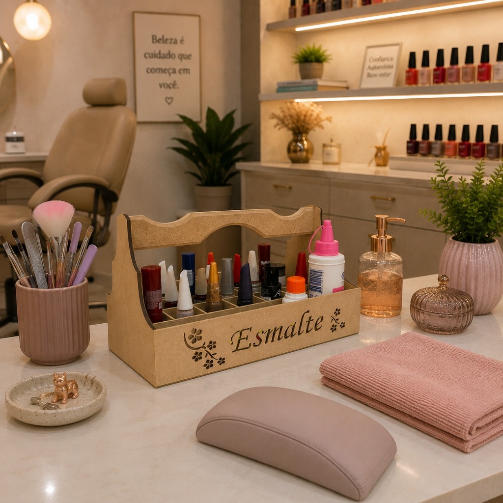 Caixa Porta Esmalte Organizador Estojo Maleta Suporte Mesa Expositor Auxiliar Kit Manicure Pedicure Kit Material