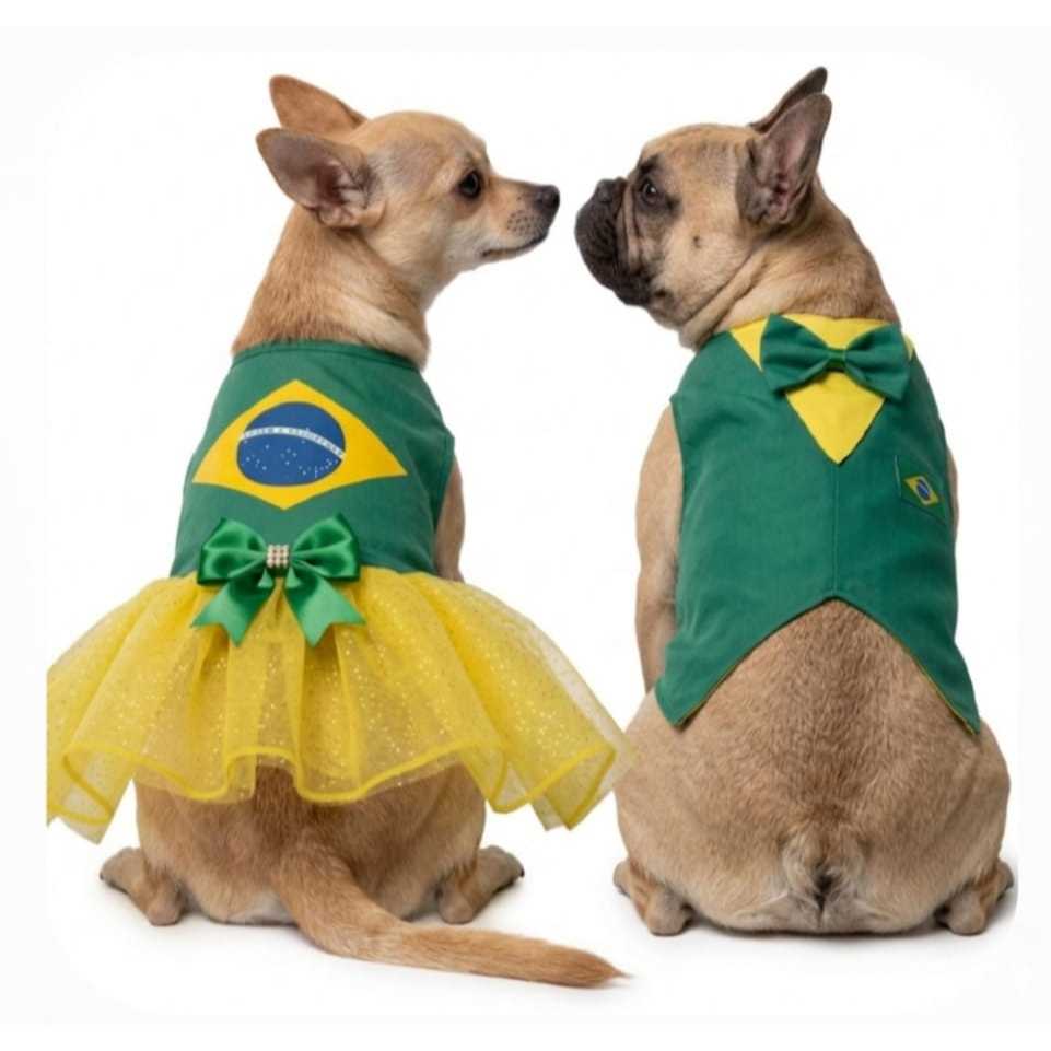 Roupa Pet Copa Do Mundo Brasil 2026 Roupinha fantasia Vestido Ou Colete para gato e cachorro