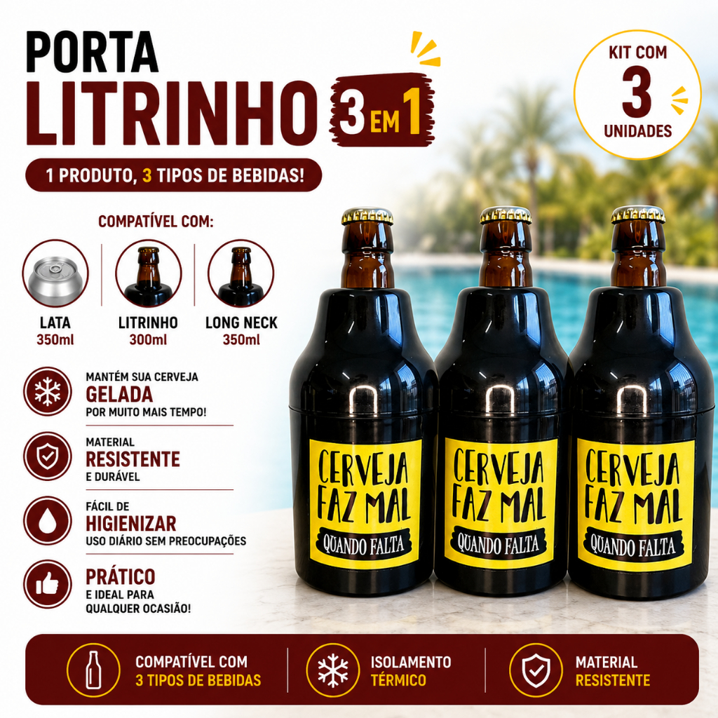 3 PORTA BARRIGUDINHA LATA SUPORTE DE CERVEJA 350ML LITRINHO LONG NECK FESTA AMIGOS BAR CHURRASCO