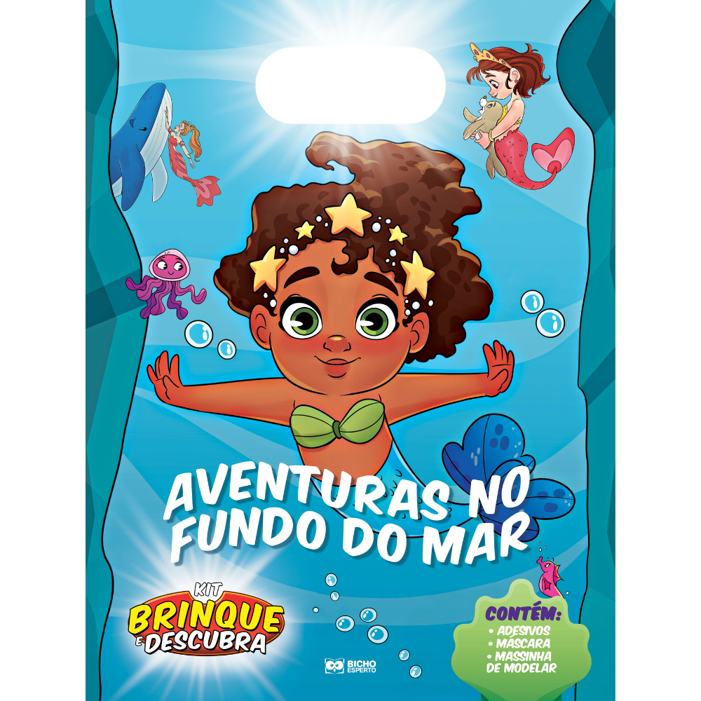 Kit Brinque E Descubra Aventuras No Fundo Do Mar + Máscara e Cartela de Adesivos