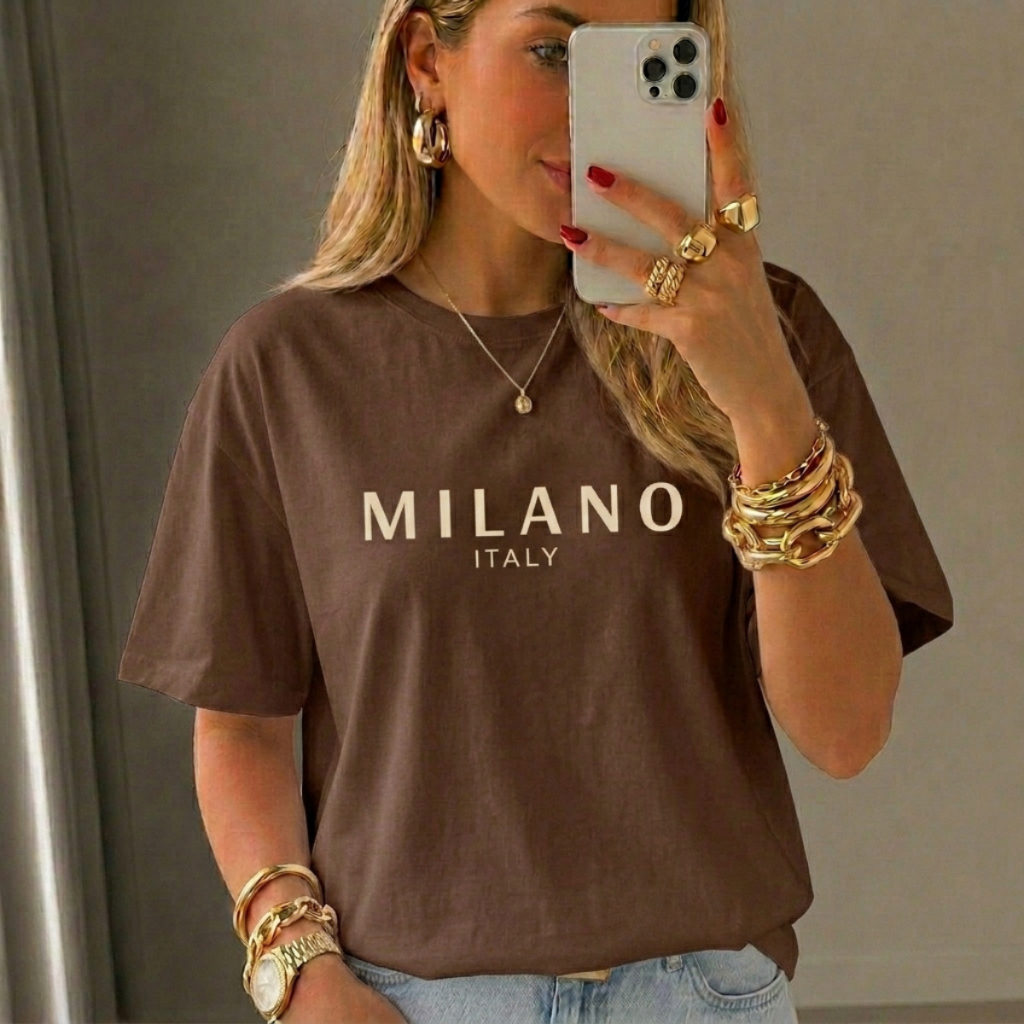 Camiseta Tshirt camisa feminina casual 100% Algodão Confortável Estampada Milano Italy estilosa