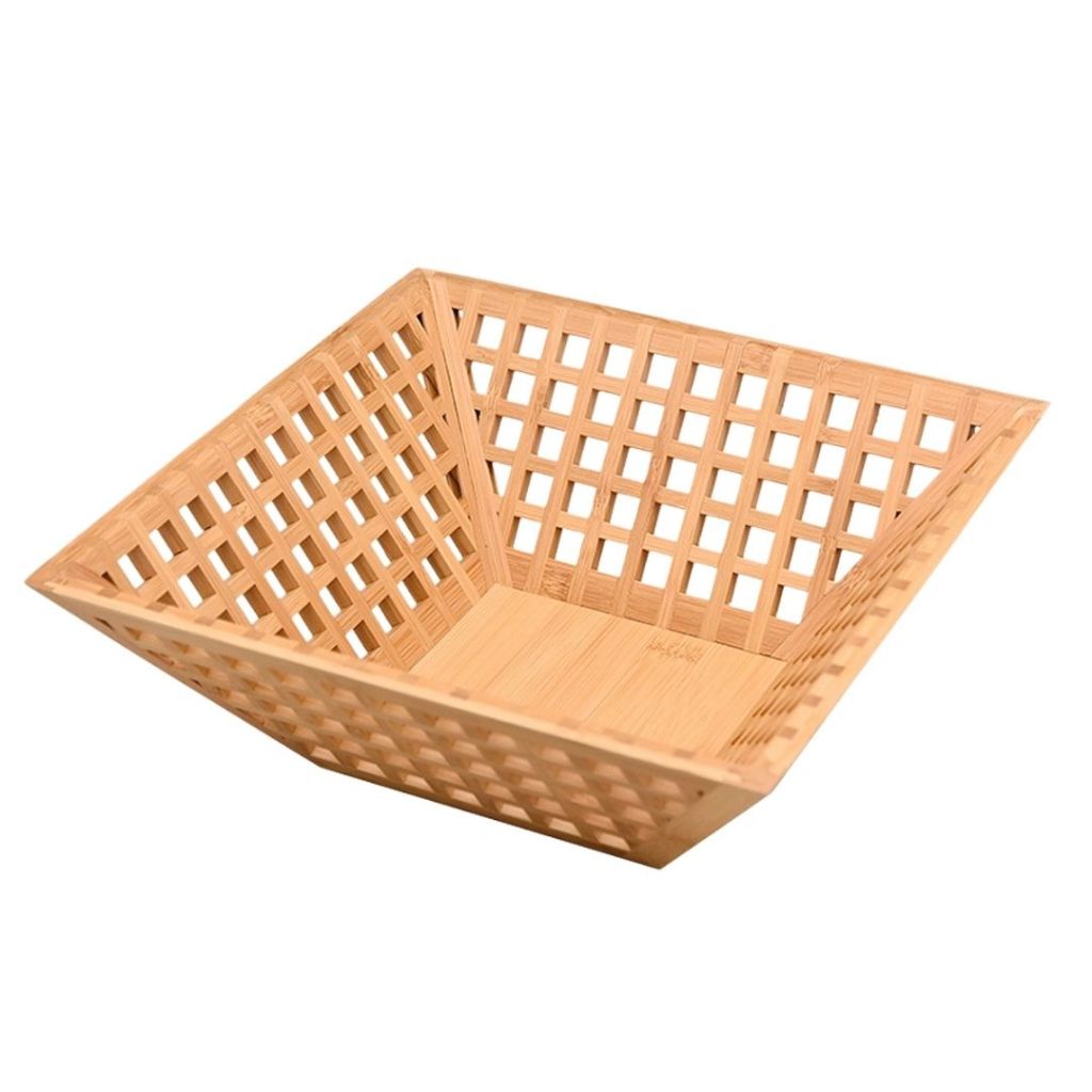 Fruteira Quadrada Vazada em Bambu para Mesa Posta Cozinha Decoração