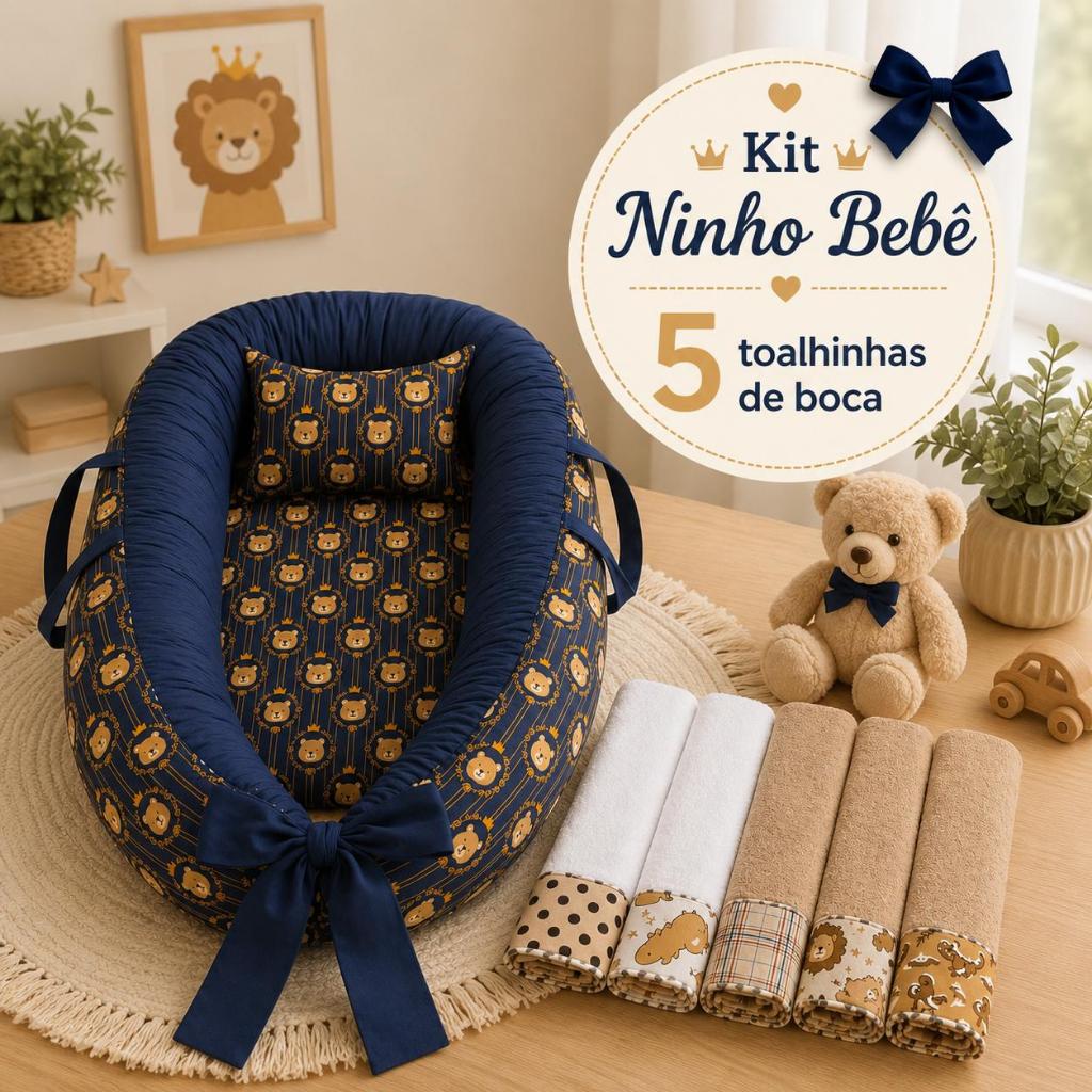 NINHO REDUTOR BERÇO KIT COM 5 TOALHINHAS DE BOCA TECIDO FELPUDO ENXOVAL BEBÊ